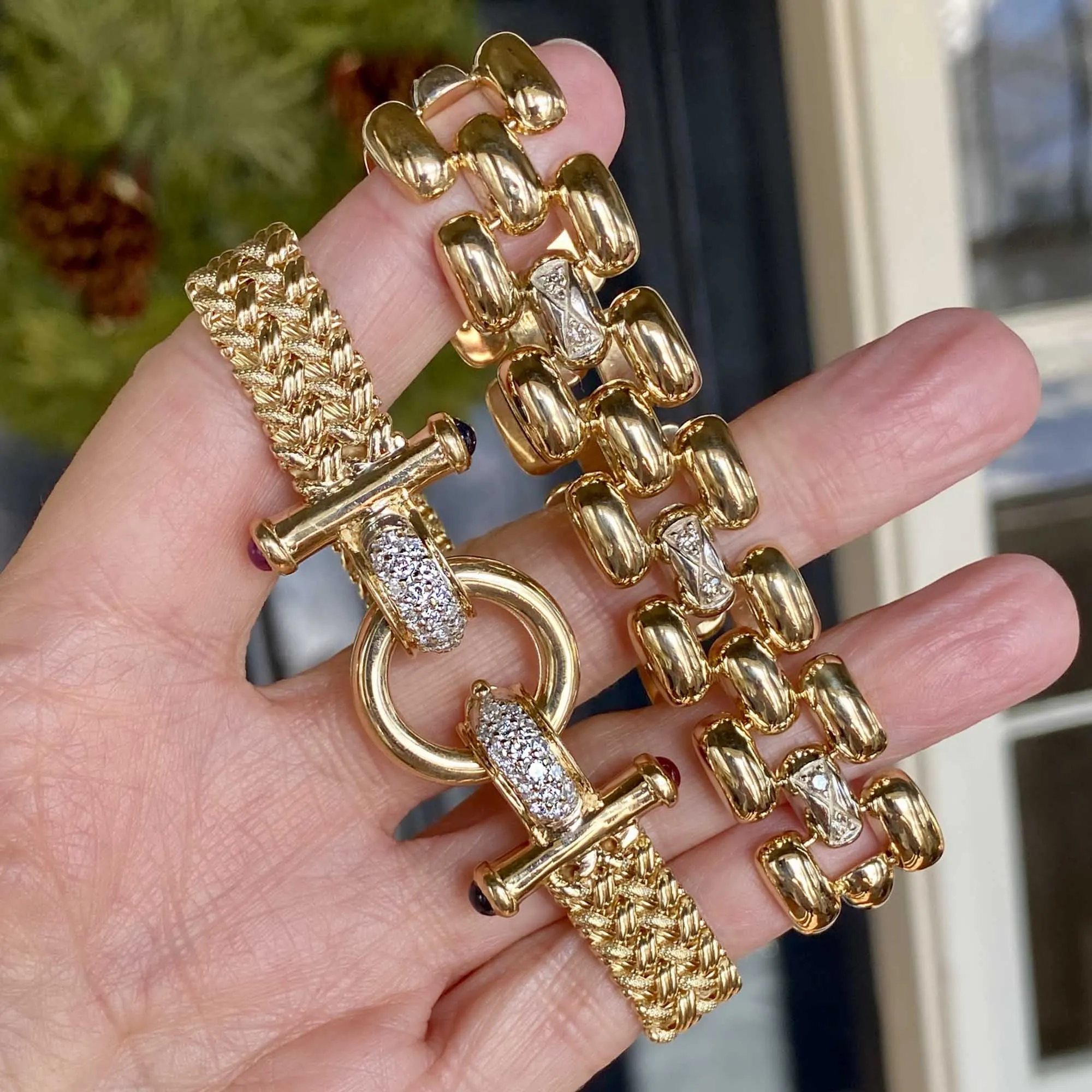 Vintage Diamond Solid 14K Gold Tank Bracelet, 35.6 Grams