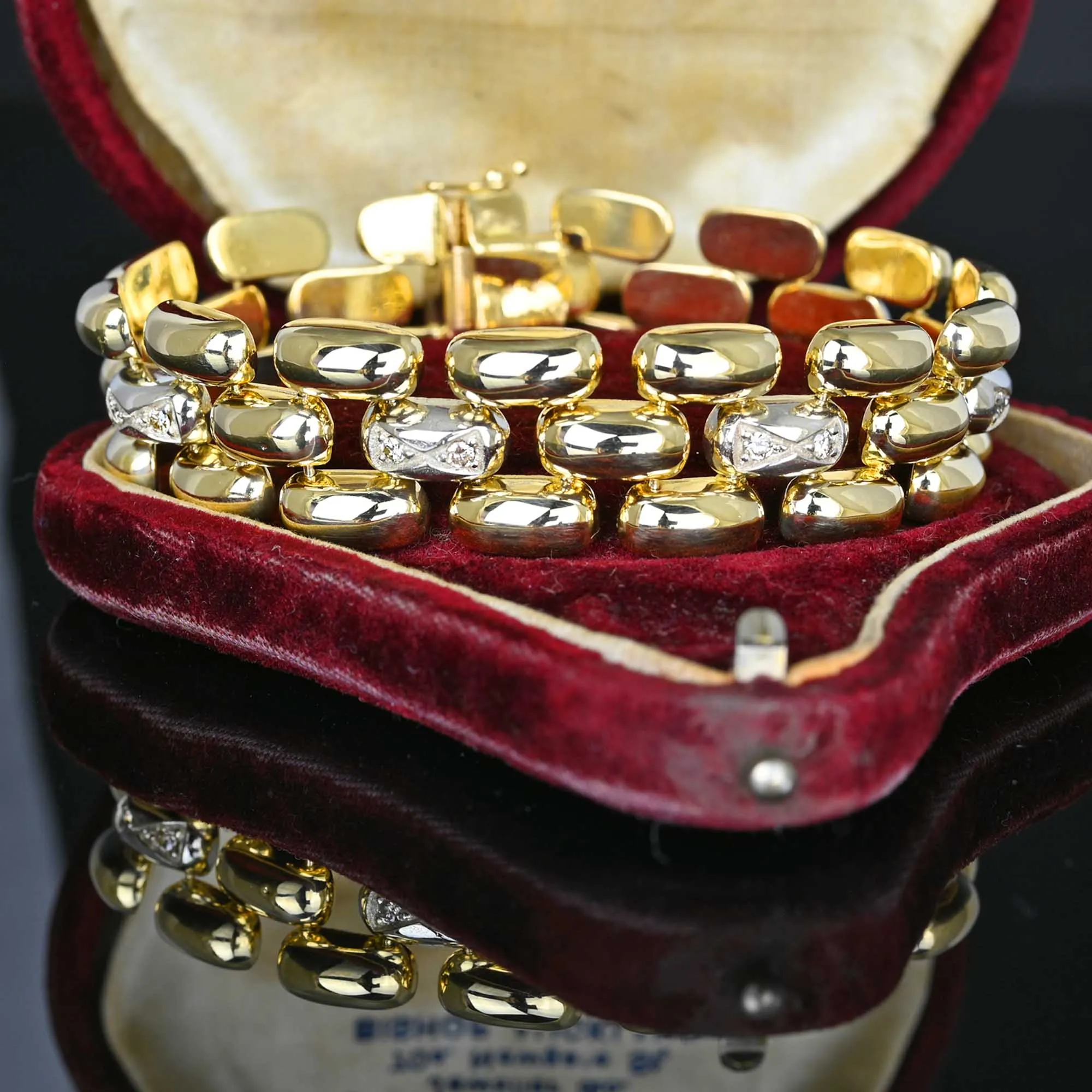 Vintage Diamond Solid 14K Gold Tank Bracelet, 35.6 Grams
