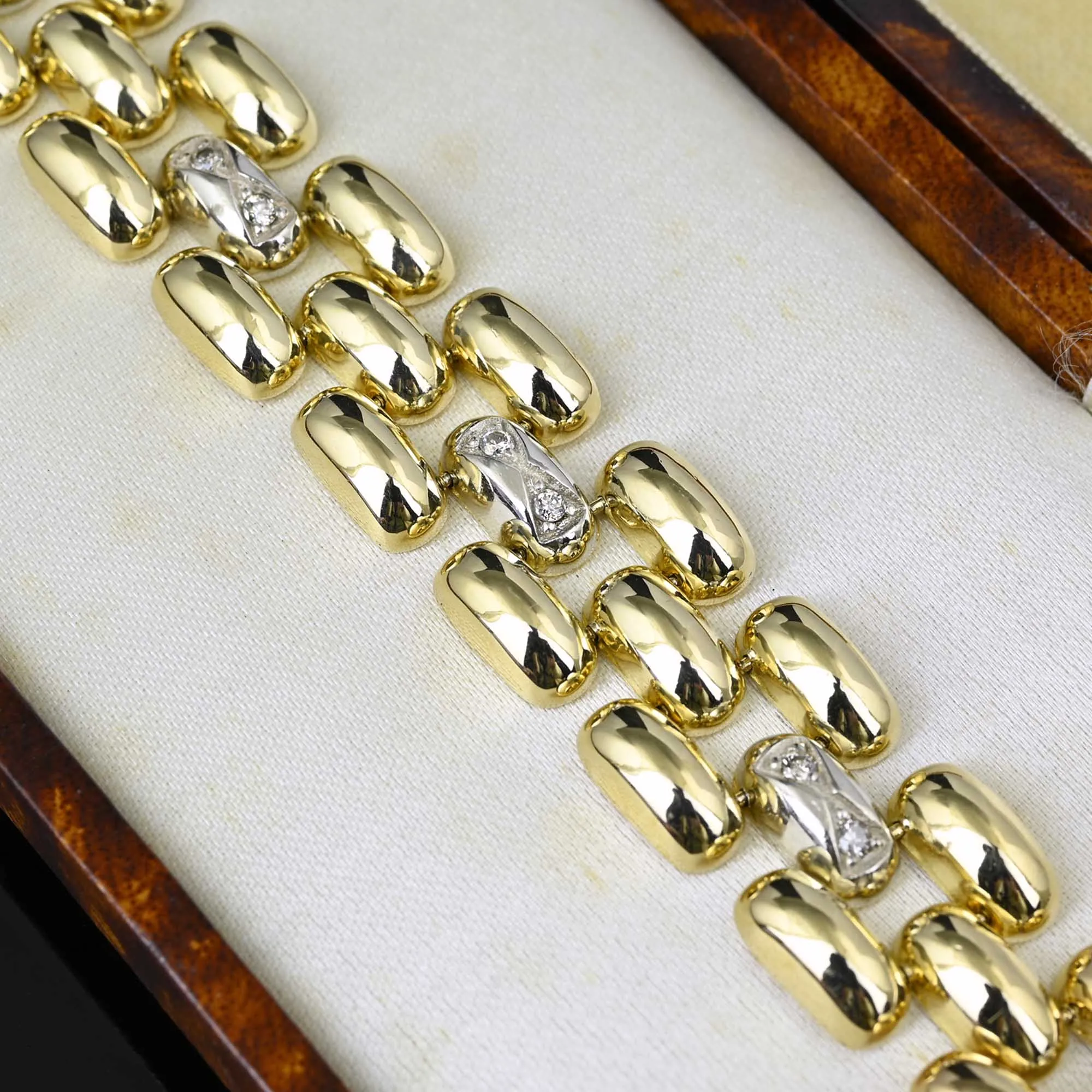 Vintage Diamond Solid 14K Gold Tank Bracelet, 35.6 Grams