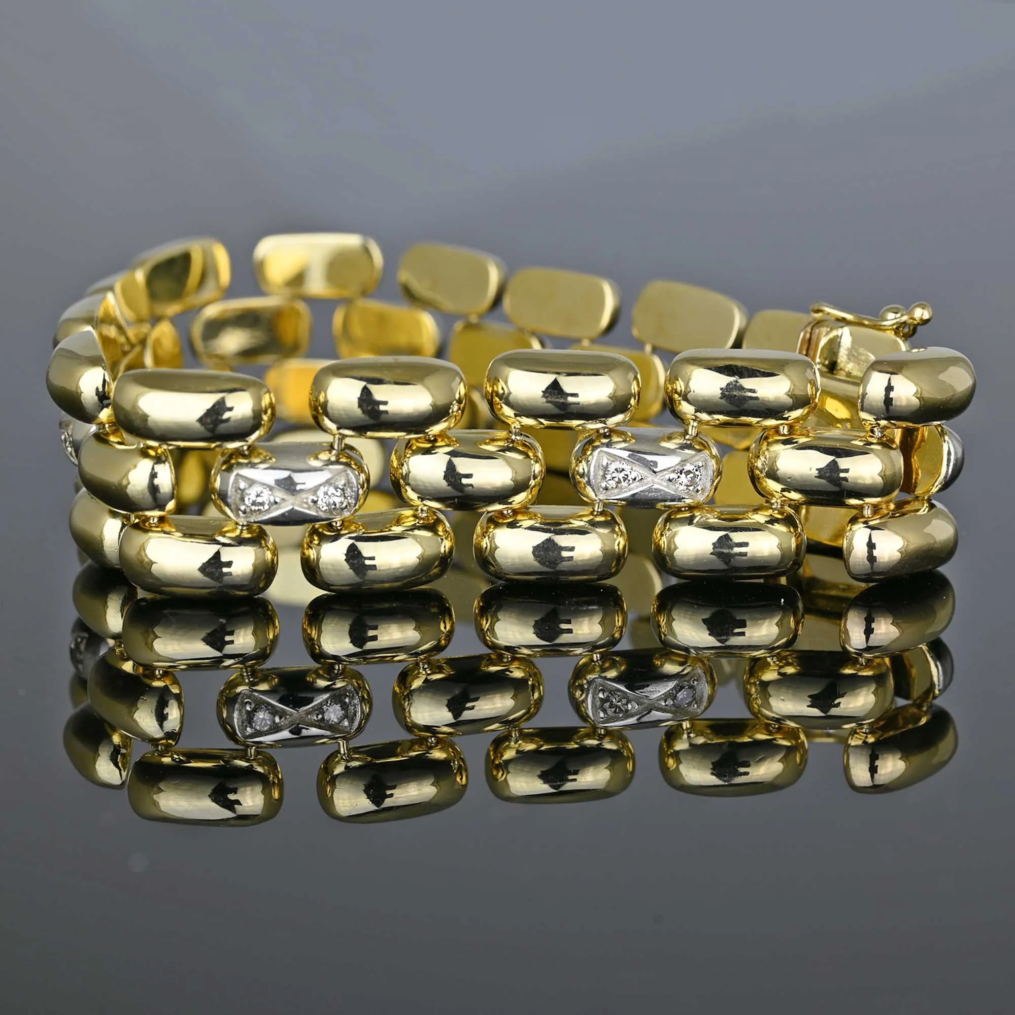 Vintage Diamond Solid 14K Gold Tank Bracelet, 35.6 Grams
