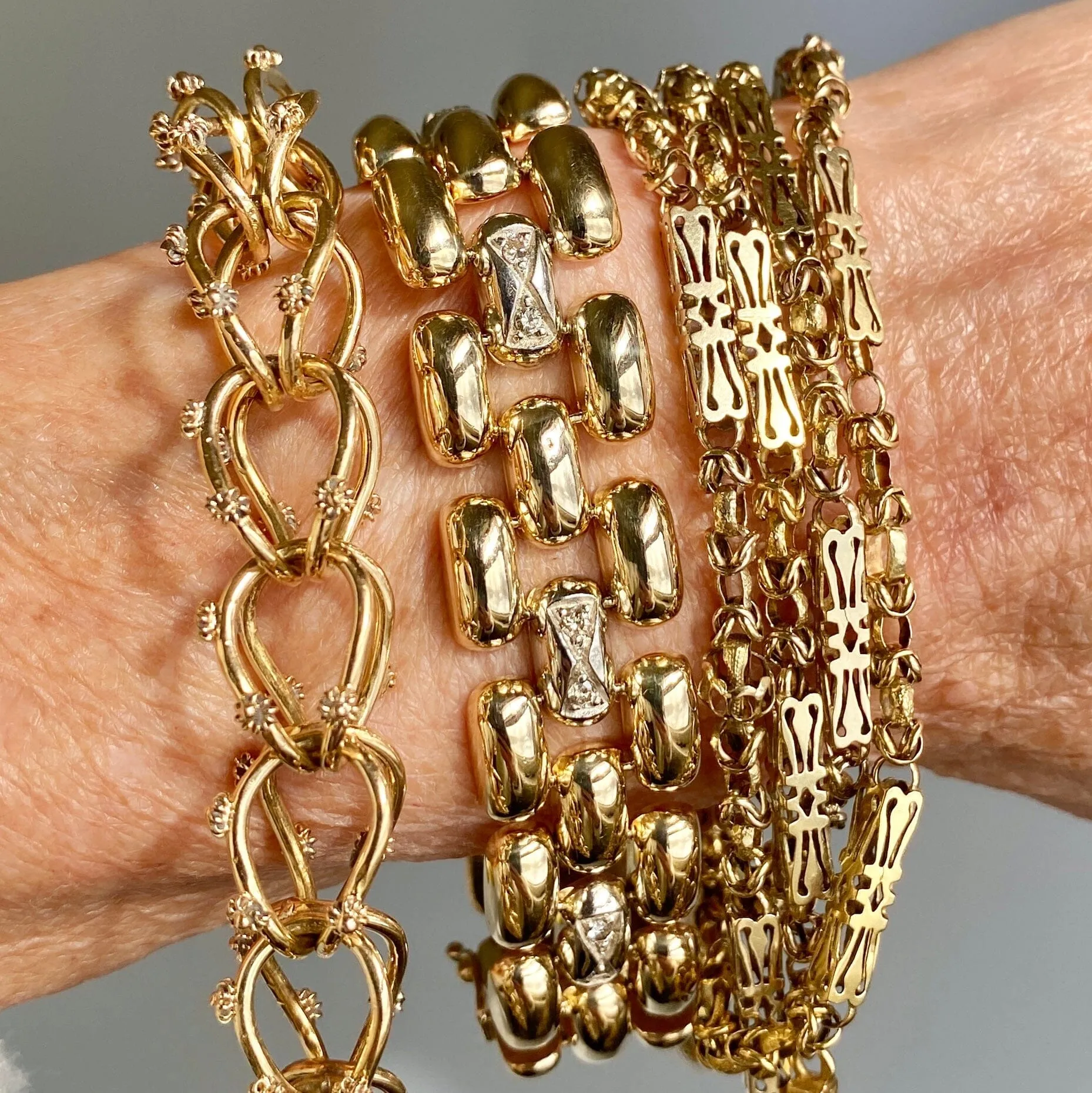 Vintage Diamond Solid 14K Gold Tank Bracelet, 35.6 Grams