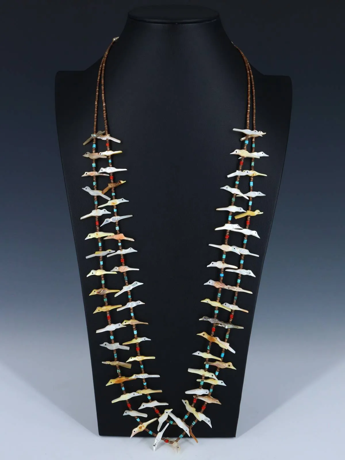 Vintage Double Strand Zuni Fetish Carved Bird Necklace