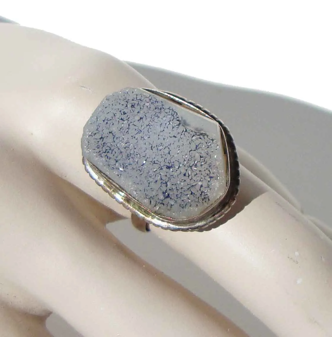 Vintage Druzy Quartz Ring Sterling & Natural Crystal Sz 9