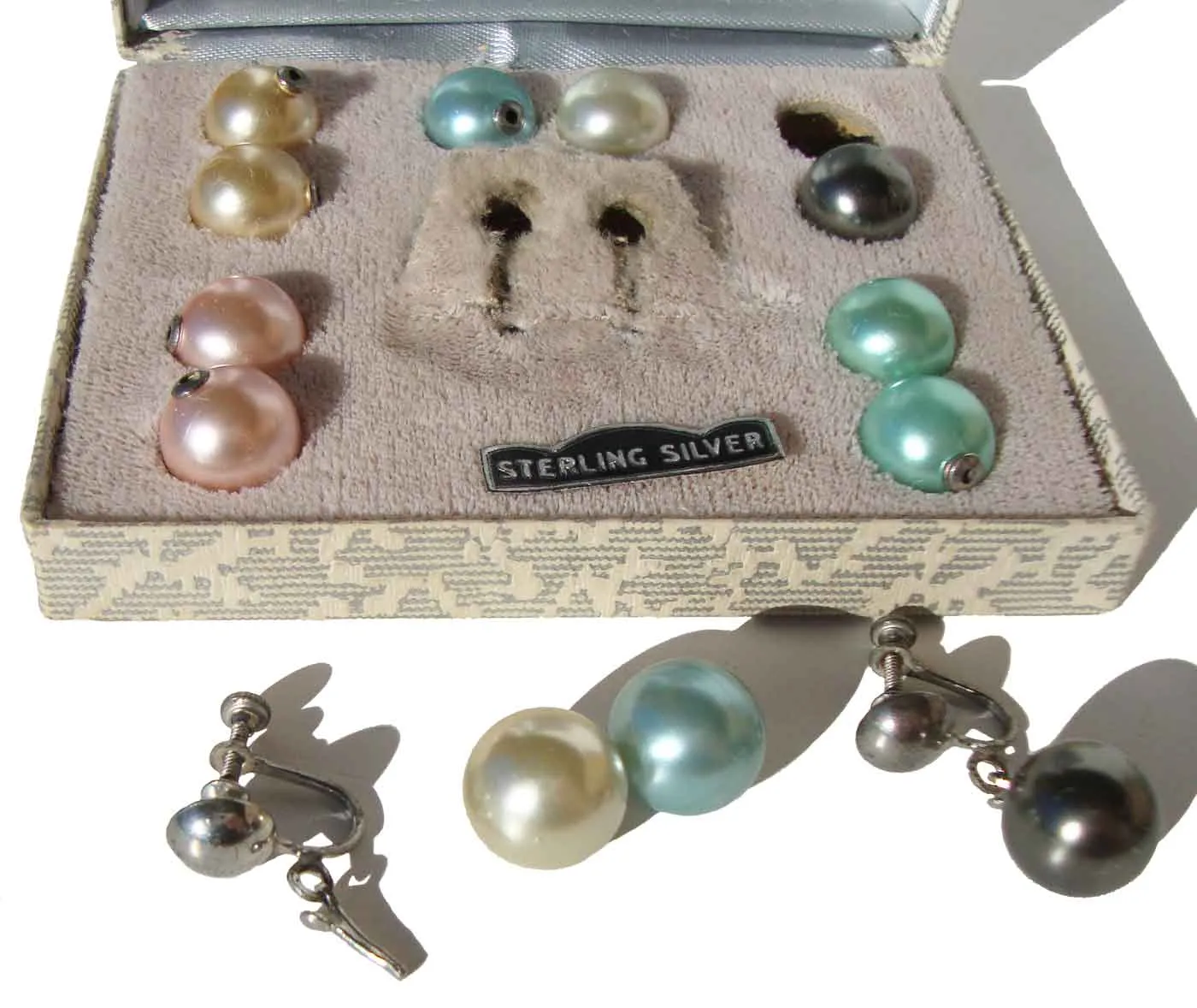 Vintage Lady Ellen Earrings Sterling Silver & Pearl Interchangeables – Set of 6