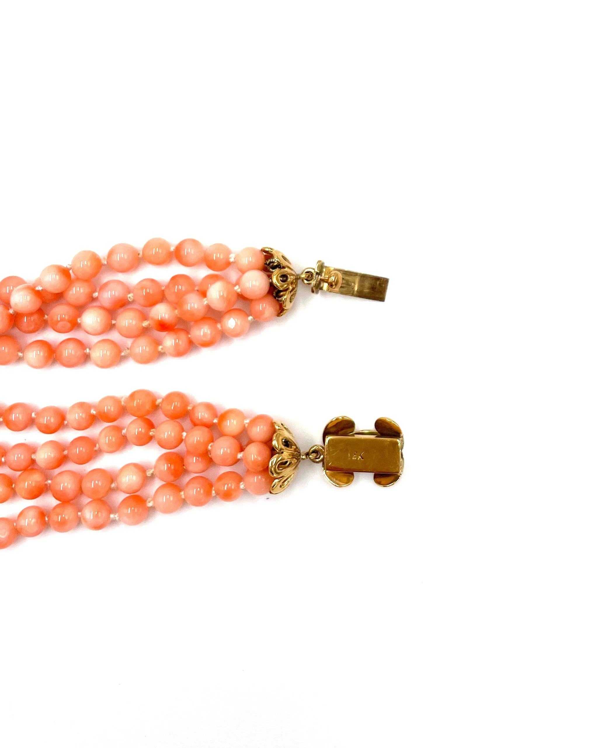 Vintage Pre-owned 18K Yellow Gold Diamond and Angel Coral Bead Tassel Necklace