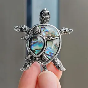 Vintage Rhinestone Labradorite Turtle