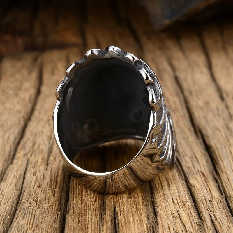 Vintage Stainless Steel Indian Chief Eagle Feathers Ring