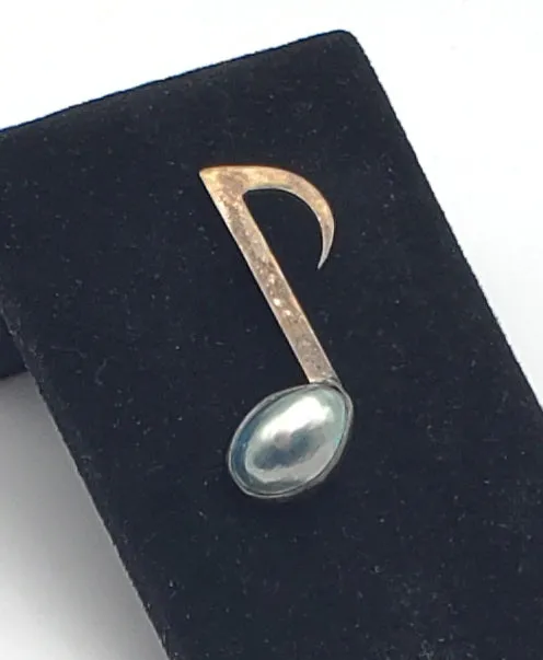 Vintage Tahitian Pearl Sterling Silver Eighth Note Brooch