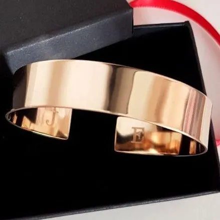 Wide Gold Cuff Bracelet - Monogram Cuff