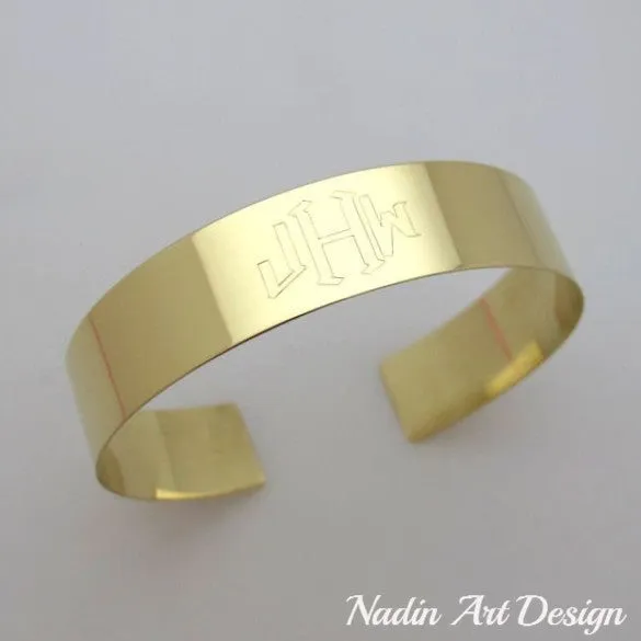 Wide Gold Cuff Bracelet - Monogram Cuff