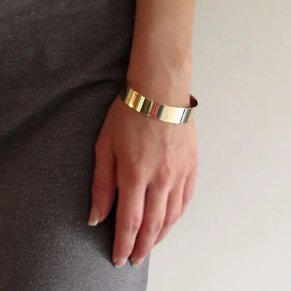 Wide Gold Cuff Bracelet - Monogram Cuff