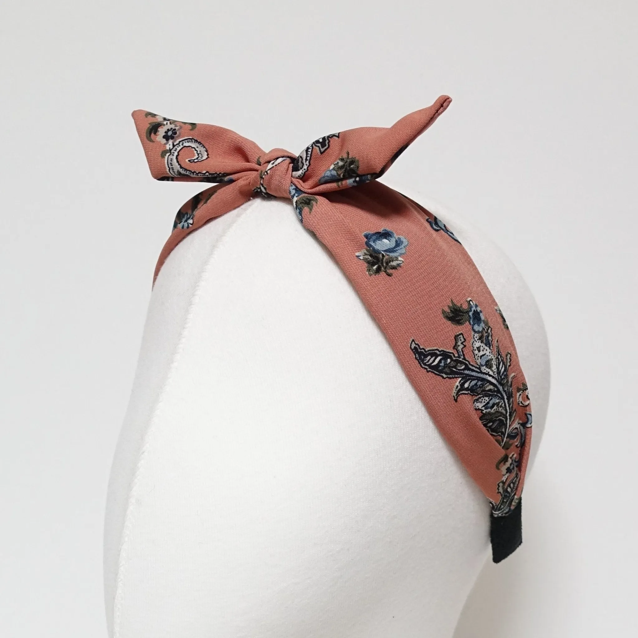 wired hair bow flower leaf print headband thick chiffon hairband women hair accessory