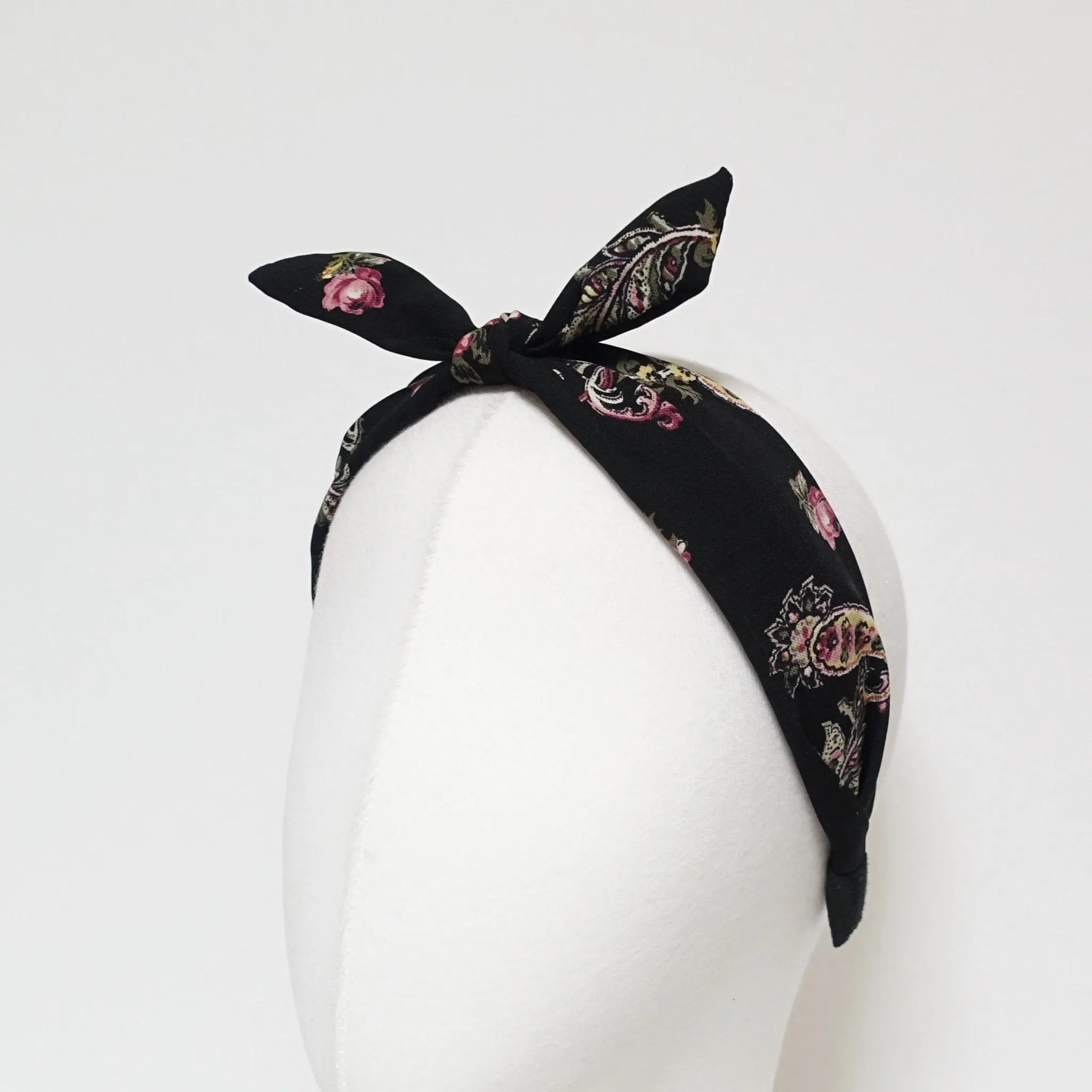 wired hair bow flower leaf print headband thick chiffon hairband women hair accessory