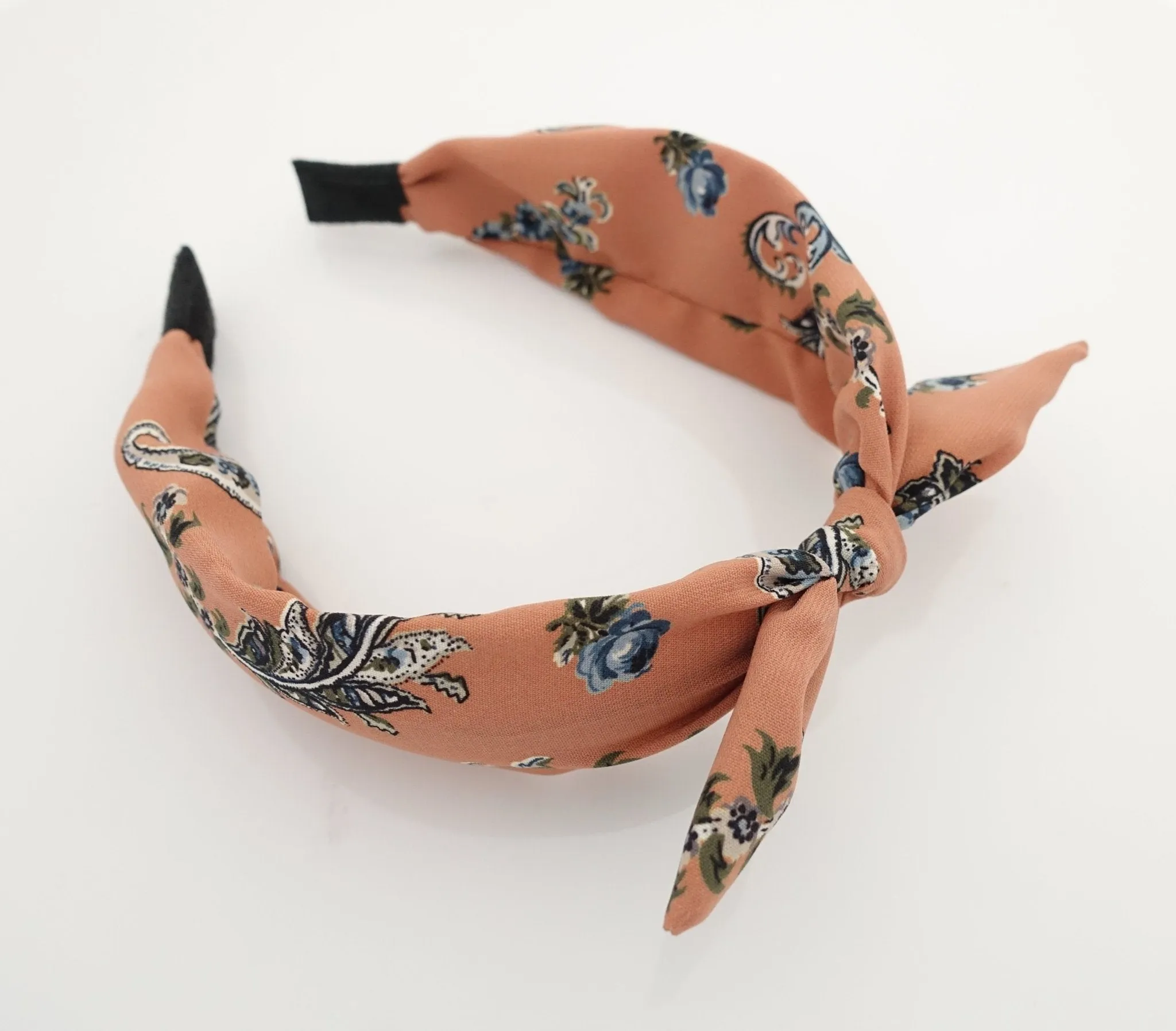 wired hair bow flower leaf print headband thick chiffon hairband women hair accessory