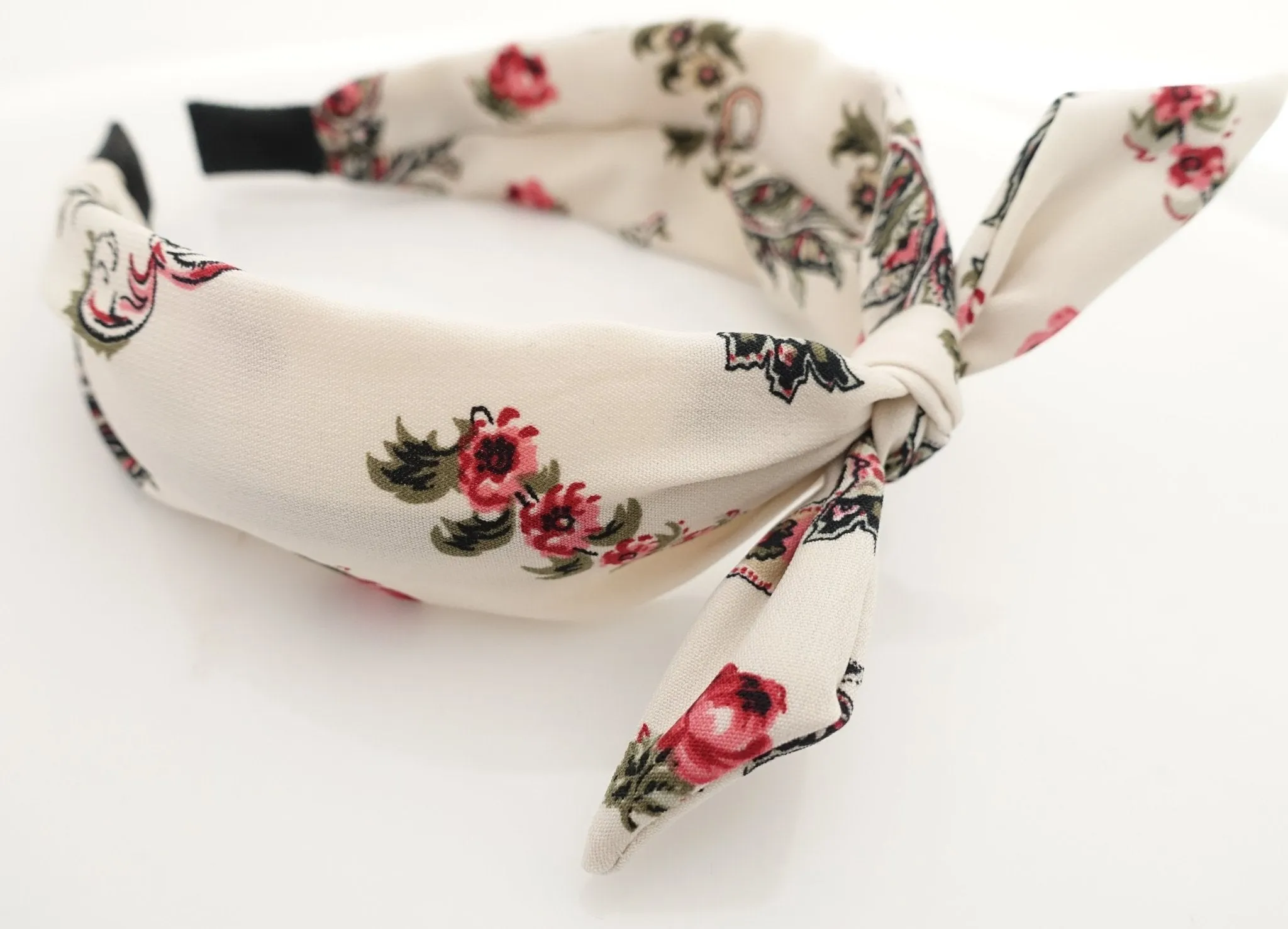 wired hair bow flower leaf print headband thick chiffon hairband women hair accessory