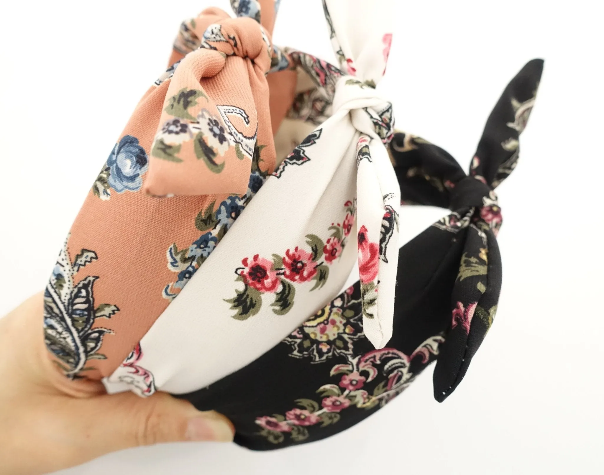 wired hair bow flower leaf print headband thick chiffon hairband women hair accessory