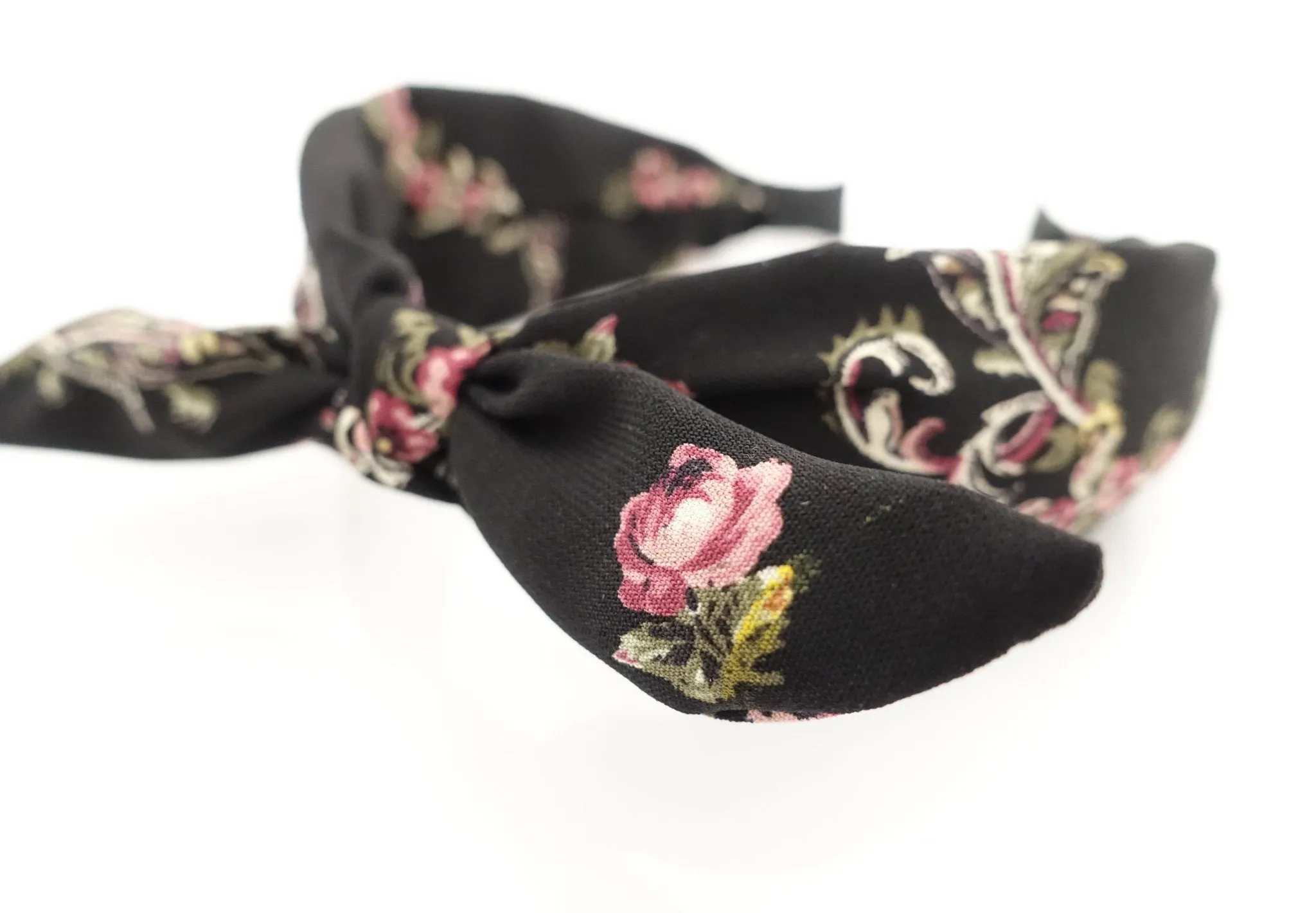 wired hair bow flower leaf print headband thick chiffon hairband women hair accessory
