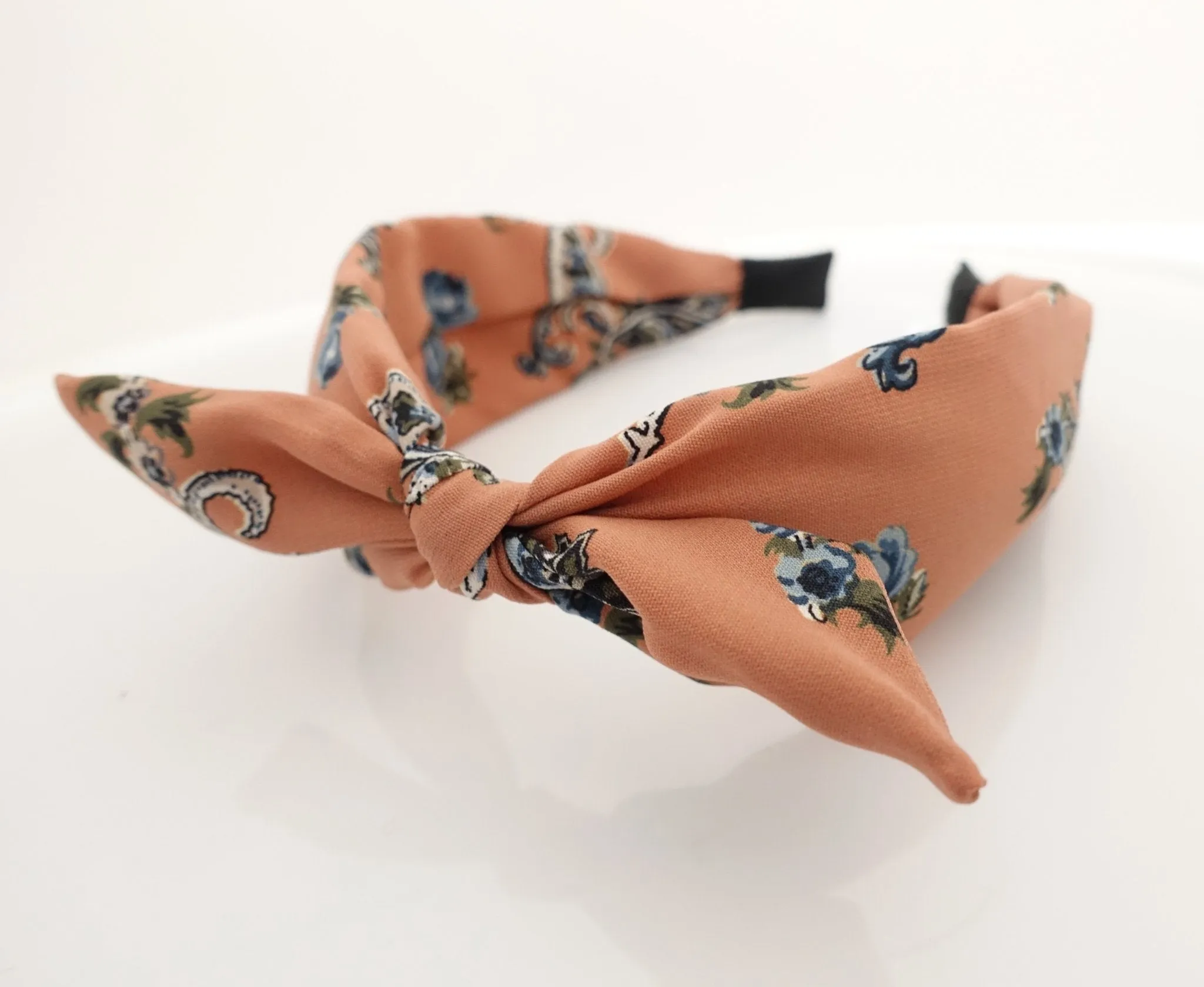 wired hair bow flower leaf print headband thick chiffon hairband women hair accessory