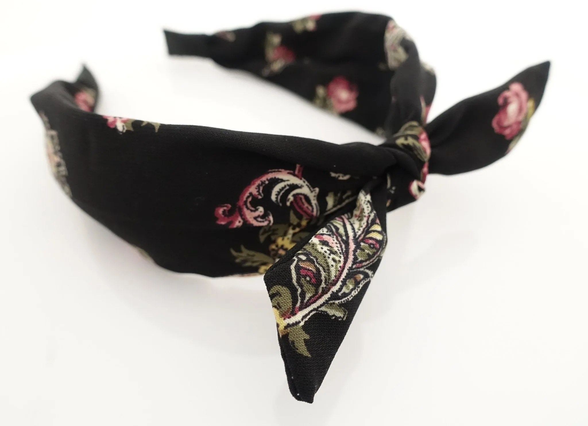 wired hair bow flower leaf print headband thick chiffon hairband women hair accessory