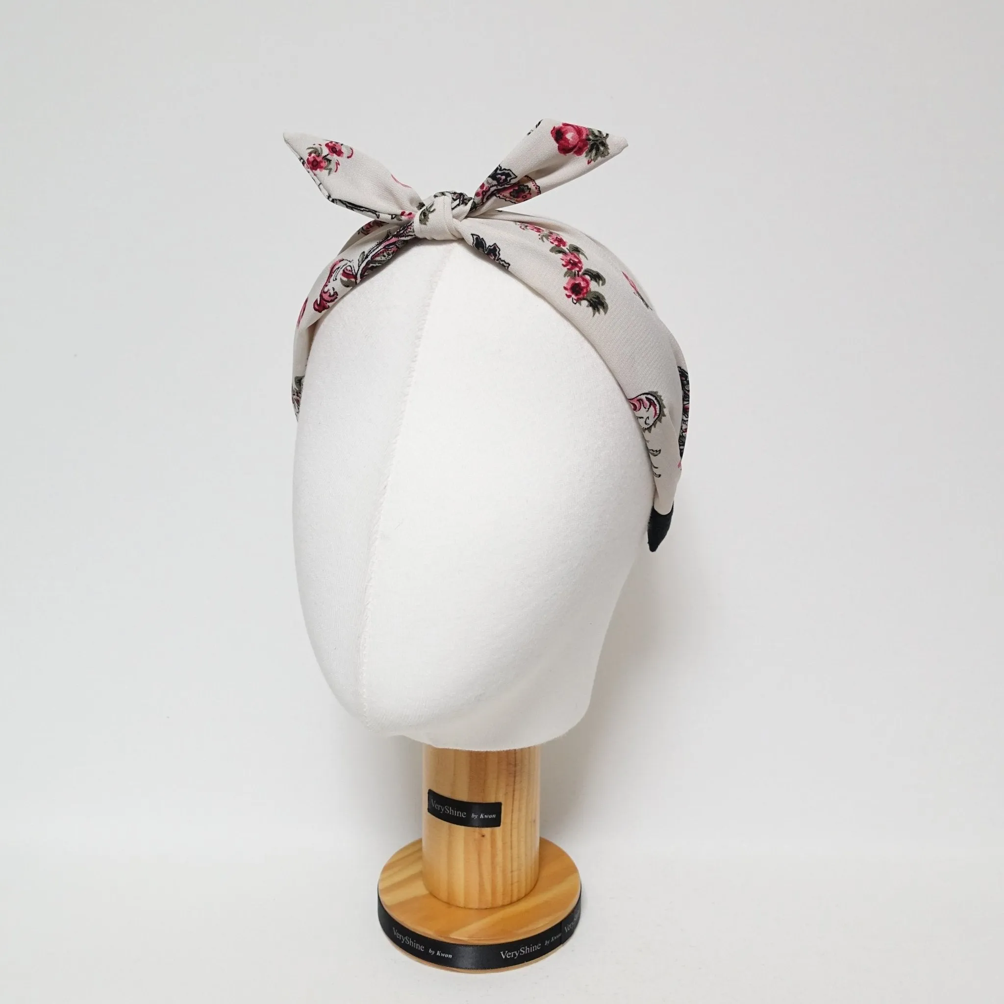 wired hair bow flower leaf print headband thick chiffon hairband women hair accessory