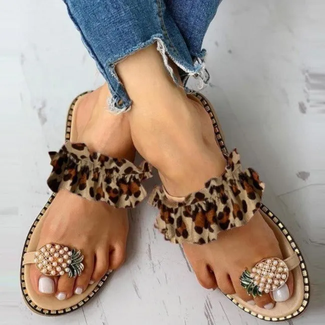 Women yellow ring toe flat slide 
sandals