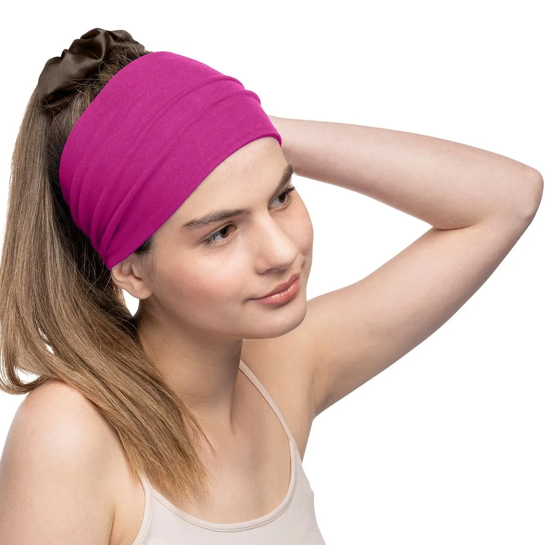 Women's Headbands Cotton Jersey 5" Wide Yoga Fitness Fashion Made in the USA Fuchsia