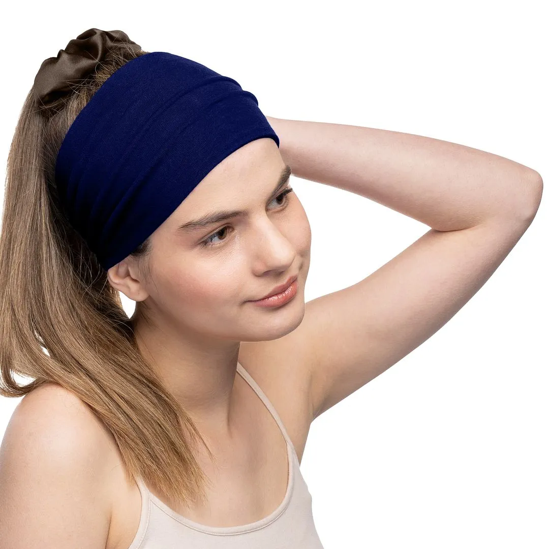 Women's Headbands Cotton Jersey 5" Wide Yoga Fitness Fashion Made in the USA Navy