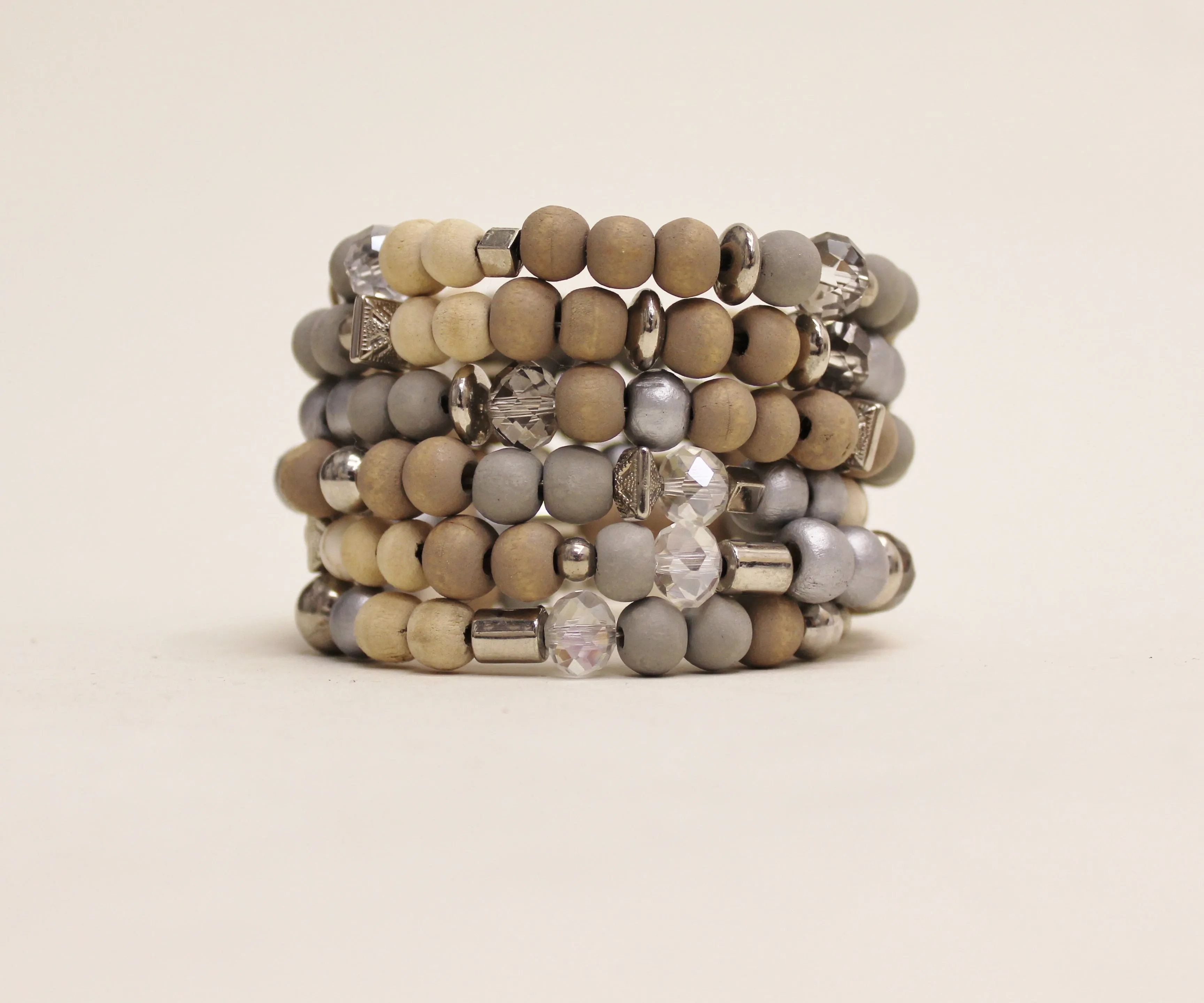 Wood and Crystal Spiral Cuff