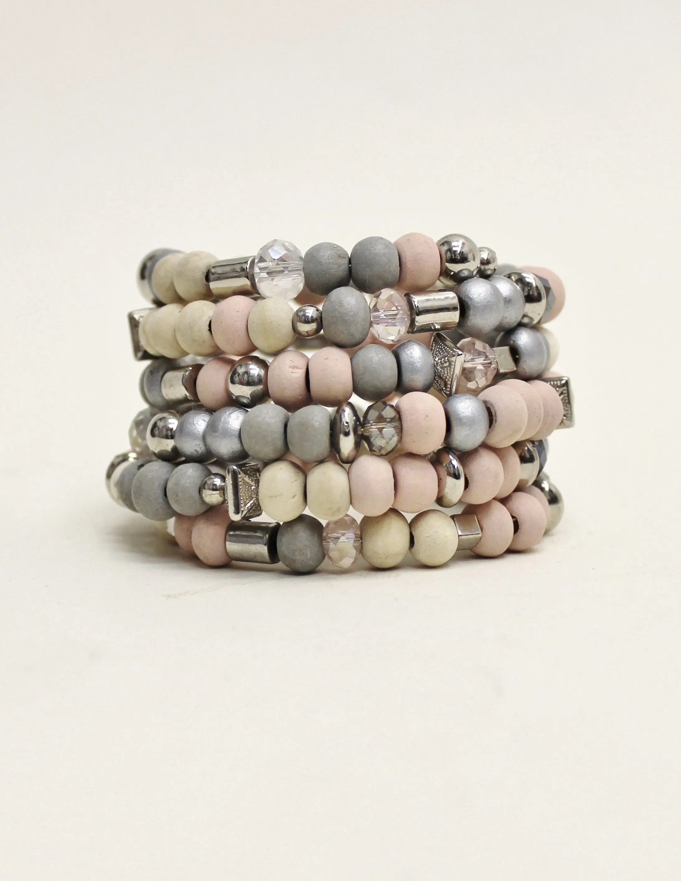 Wood and Crystal Spiral Cuff