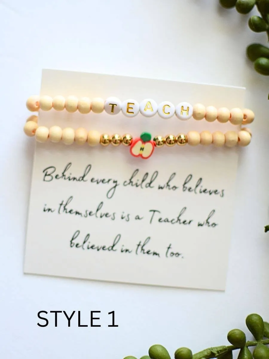Wood Beaded Teacher Bracelet Stack