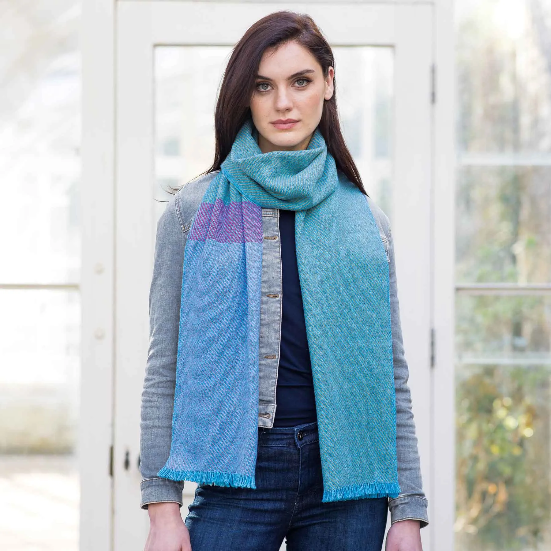 Wool Color Block Scarf- Blue and Purple