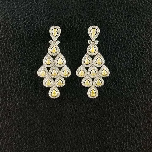 Yellow & White Diamond Dangle Earrings
