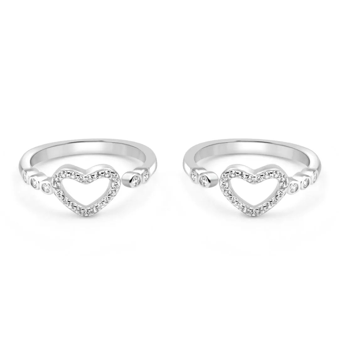 Zarkan Locked Heart Silver Toe Rings