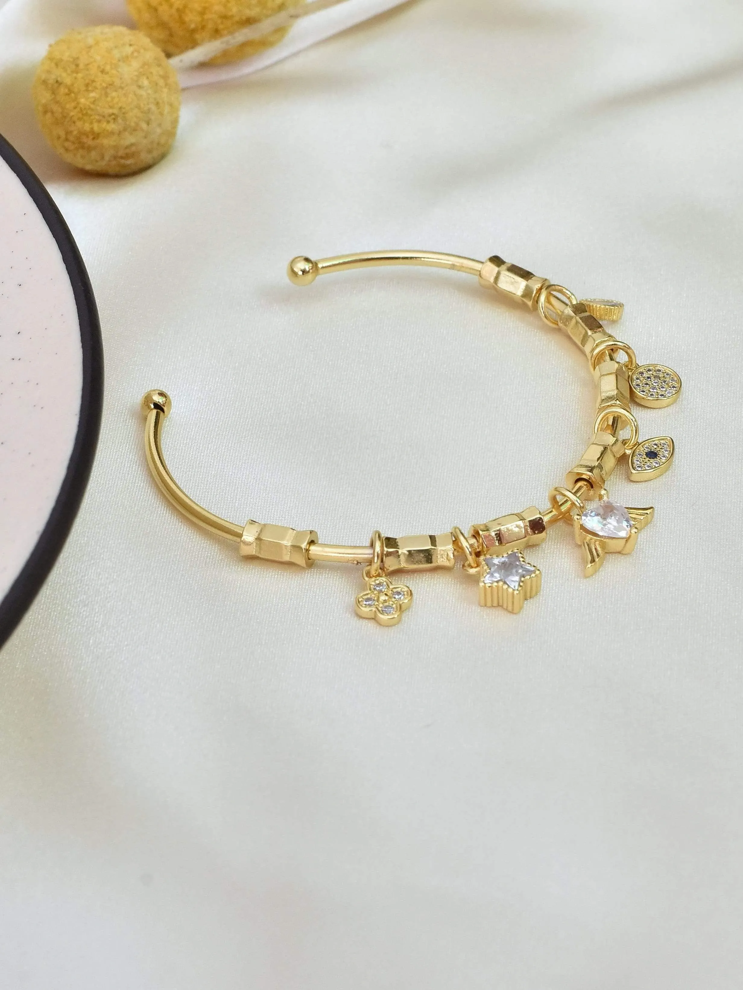 Zenith Multi Charm Gold Cuff Bangle